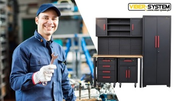 КОМПЛЕКТ ШКАФОВ ДЛЯ МАСТЕРСКИХ СО ШКАФАМИ НА КОЛЕСАХ И ПОДВИЖНЫМ СТОЛОМ SZ101