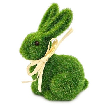 KRÓLIK WIELKANOCNY KRÓLICZEK FLOKOWANY Z KOKARDKĄ ZIELONY 15cm
