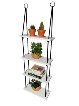 Wiszące półki na sznurkach, czarne liny,białe 40cm