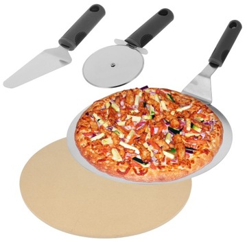 ZESTAW DO PIZZY KAMIEŃ TACA ŁOPATKA RADEŁKO 4 EL.