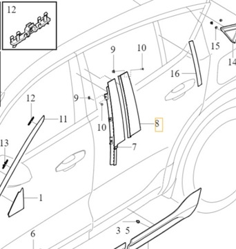 VOLVO C40 LIŠTA ZDOBENÁ SLOUPU B DVEŘE LEVÝ ZADNÍ ČERNÁ OE 32351984