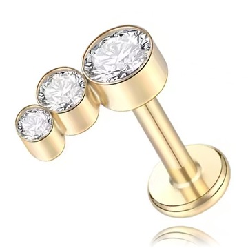 KOLCZYK LABRET HELIX CYRKONIE 3 ZŁOTY TYTANOWY 1,2/6