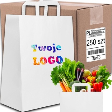 TORBA PAPIEROWA CATERINGOWA BIAŁA 260/140/320mm 26/14/32cm 250SZT NADRUK
