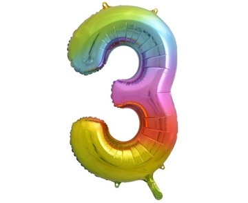 Balon urodzinowy cyfra 3 metalizowany tęczowy 85cm duży kolorowy