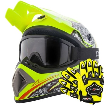 ZESTAW KASK CROSSOWY LEKKI NA ENDURO QUAD ATV CROSS S GOGLE RĘKAWICE