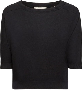 Esprit sweter damski czarny okrągły z rękawami 3/4 wygodny, rozmiar M