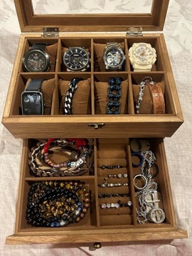 ELEGANCKA SZKATUŁKA NA ZEGARKI ETUI DREWNIANE ORGANIZER NA BIŻUTERIĘ x8