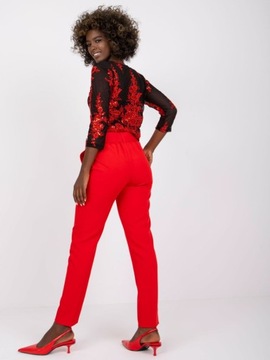 Spodnie garniturowe w kant z paskiem czerwone S