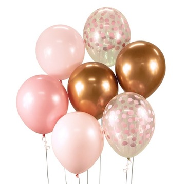 BALONY LATEKSOWE RÓŻOWE RÓŻ MIEDŹ KONFETTI 7 szt
