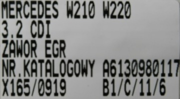 КЛАПАН EGR A6130980117 MERCEDES W210 W220 3.2CDI