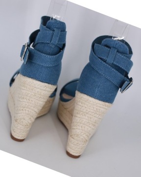 SANDAŁY NA KOTURNIE ESPADRYLE DAMSKIE ZAMSZOWE BUTY LETNIE BLUE JEANS 38