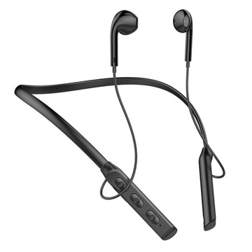 Bezprzewodowe słuchawki Bluetooth z pałąkiem na kark i zestawem słuchawkowym stereo z mikrofonem, czarne