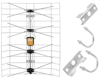 МОЩНАЯ ПОЛЬСКАЯ СЕТОЧНАЯ ТВ АНТЕННА DVB-T2 НАБОР БЛОК ПИТАНИЯ УСИЛИТЕЛЬ MUX-1 - 8