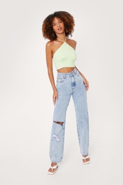 NASTY GAL ZIELONY WIĄZANY CROP TOP U2W XXC__S