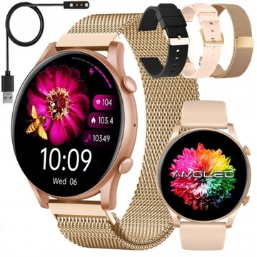 SMARTWATCH ZEGAREK DAMSKI POLSKIE MENU ROZMOWY CIŚNIENIE PULS SPORT AMOLED