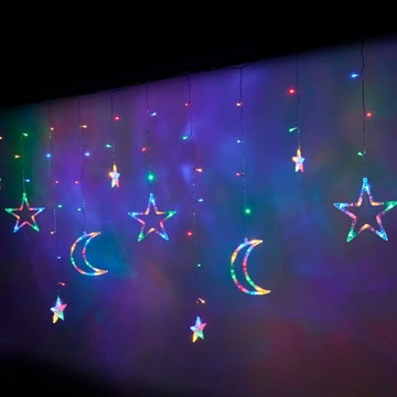 Lampki LED ledowe kurtyna na okno księżyc gwiazdy 2,5m 138LED multikolor