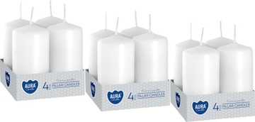 12X ŚWIECE BIAŁE ŚWIECZKI BRYŁOWE ZESTAW ŚWIEC WALEC ŚWIECA BIAŁA 8CM