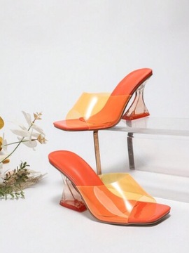 SHEIN POMARAŃCZOWE KLAPKI NA TRANSPARENTNYM OBCASIE MULE 38 51309