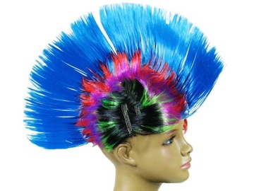 PERUKA IROKEZ PUNK NIEBIESKA KOLOROWA