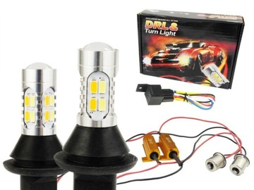 Światła LED dzienne + Kierunkowskazy PY21W / BAU15S DRL 2w1