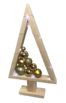 CHOINKA DREWNIANA Z BOMBKAMI OZDOBA STROIK + LED