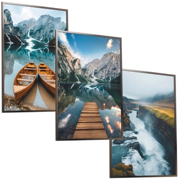 30x40 ZESTAW OBRAZY W RAMIE PLAKATY RAMKA ŁÓDKA JEZIORO WIDOKI GÓRY BOHO