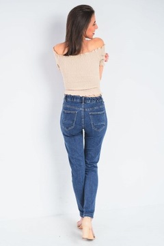 Ciemne jeansowe spodnie damskie klasyczne rurki z gumą w pasie XL