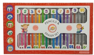 CYFERKI zestaw 20 kolorowych ołówków i 26 gumek Toy Universe