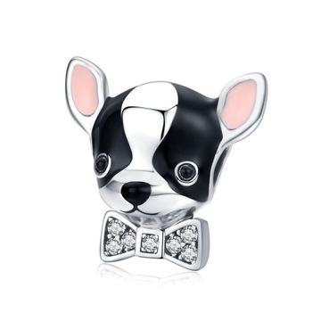 G112 Pies chihuahua charms koralik beads srebro 92