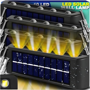 LAMPA SOLARNA ELEWACYJNY KINKIET LED ZEWNĘTRZNA OGRODOWA Z CZUJNIKIEM MOCNA