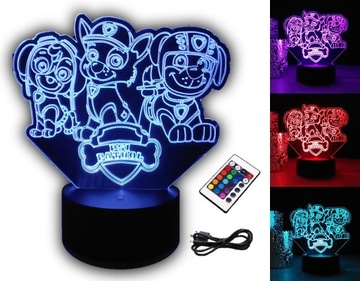 LAMPKA NOCNA PSI PATROL 3D LED KOLORY RGB + PILOT
