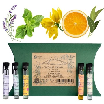 Pakiet Olejków Ekome Aroma Lawenda Mięta Eukaliptus Ylang Ylang Pomarańcza