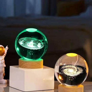 ХРУСТАЛЬНЫЙ ШАР 16 ЦВЕТОВ 4 РЕЖИМА СВЕТА USB RGB + ДЕРЕВЯННАЯ ОСНОВА