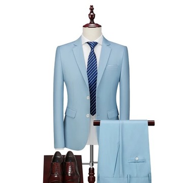 Garnitur męski Deluxe Suits marynarka + spodnie błękitny Light Blue M - 6XL