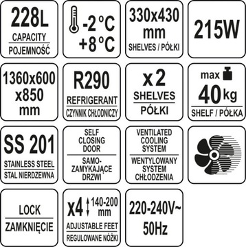 Yato YG-05253 охлаждающий стол 230 В 85 см x 136 см x 60 см