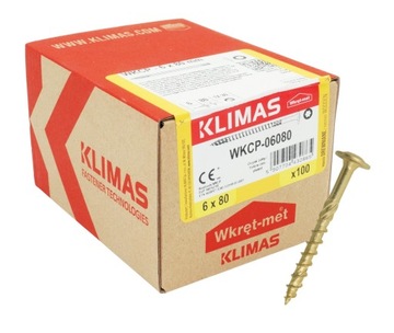 Wkręty do Drewna Talerzowe Ciesielskie Klimas WKCP TORX 6x80 100 szt