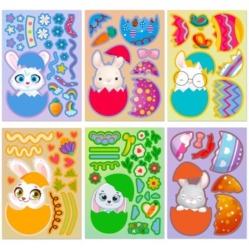 24шт Счастливой Пасхи дети DIY меняющие лицо мультфильм наклейки-головоломки