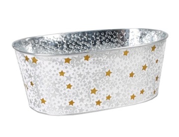 OWALNY METALOWY KOSZYK W GWIAZDKI 30x20x12 cm