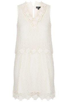 Topshop Elegancka Letnia Damska Kremowa Sukienka Boho Mini Haft Kwiaty M 38