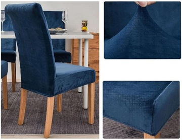 Крышка стула 6 шт. Универсальный велюр велюр Гибкий темно -синий