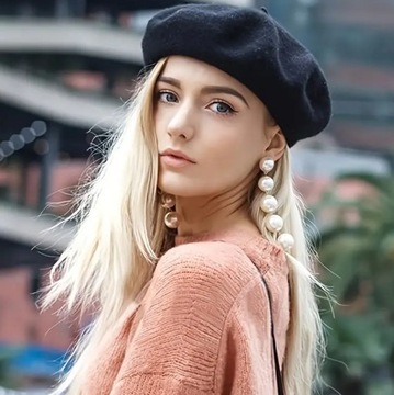 BERET FRANCUSKI Z ANTENKĄ STYLOWY KLASYCZNY DAMSKI KHAKI UNIWERSALNY