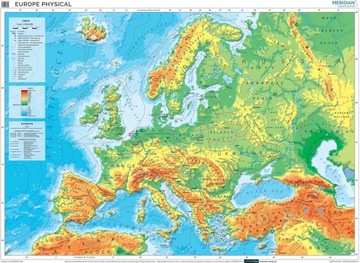 EUROPA MAPA ŚCIENNA FIZYCZNA 160 x 120 J.ANGIELSKI