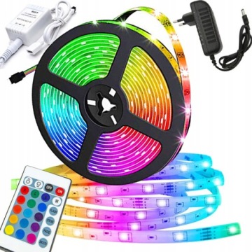 РАЗНОЦВЕТНАЯ ВОДОНЕПРОНИЦАЕМАЯ СВЕТОДИОДНАЯ ЛЕНТА 5М + ПУЛЬТ ДИСТАНЦИОННОГО УПРАВЛЕНИЯ