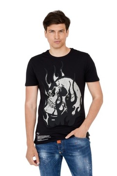 PHILIPP PLEIN T-shirt z czaszką w płomieniach M