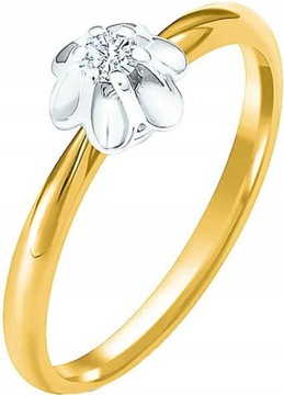 Pierścionek zaręczynowy 585 kwiat diament 24 25 26 klasyczny wzór prezent