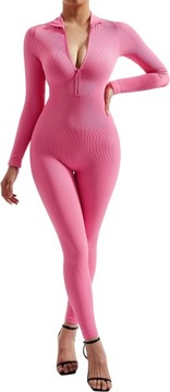 Женский комбинезон для йоги в рубчик с длинными рукавами и молнией Unitards