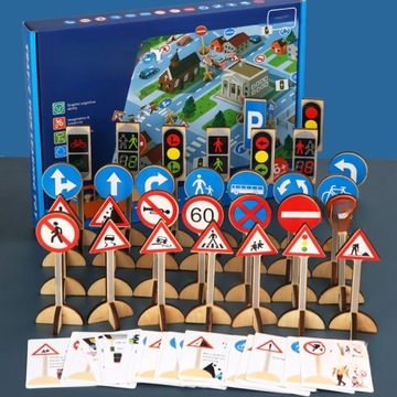 ZESTAW ZABAWEK DLA DZIECI ZNAKI DROGOWE | SYMULACJA RUCHU | DREWNIANE