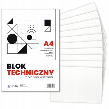 BLOK TECHNICZNY BIAŁY A4 SZKOLNY 10 KARTEK 160g/m2 DO RYSOWANIA PAPIER