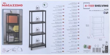 ПЛАСТИКОВЫЙ КНИЖНЫЙ ШКАФ С 4 ПОЛКАМИ 125 КГ ПЛАСТИК