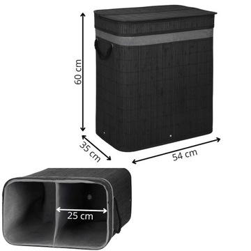 БАМБУКОВАЯ КОРЗИНА ДЛЯ БЕЛЬЯ, ДВОЙНОЕ ОТДЕЛЕНИЕ С КРЫШКОЙ, БОЛЬШОЙ КОНТЕЙНЕР, 100 Л.